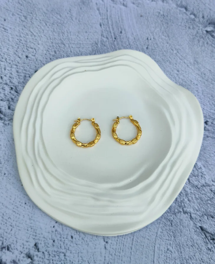 Carved Hoop Earrings | 18K Gold Plated - Image 2