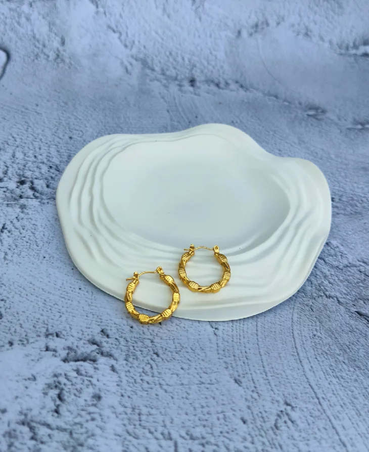 Carved Hoop Earrings | 18K Gold Plated - Image 3