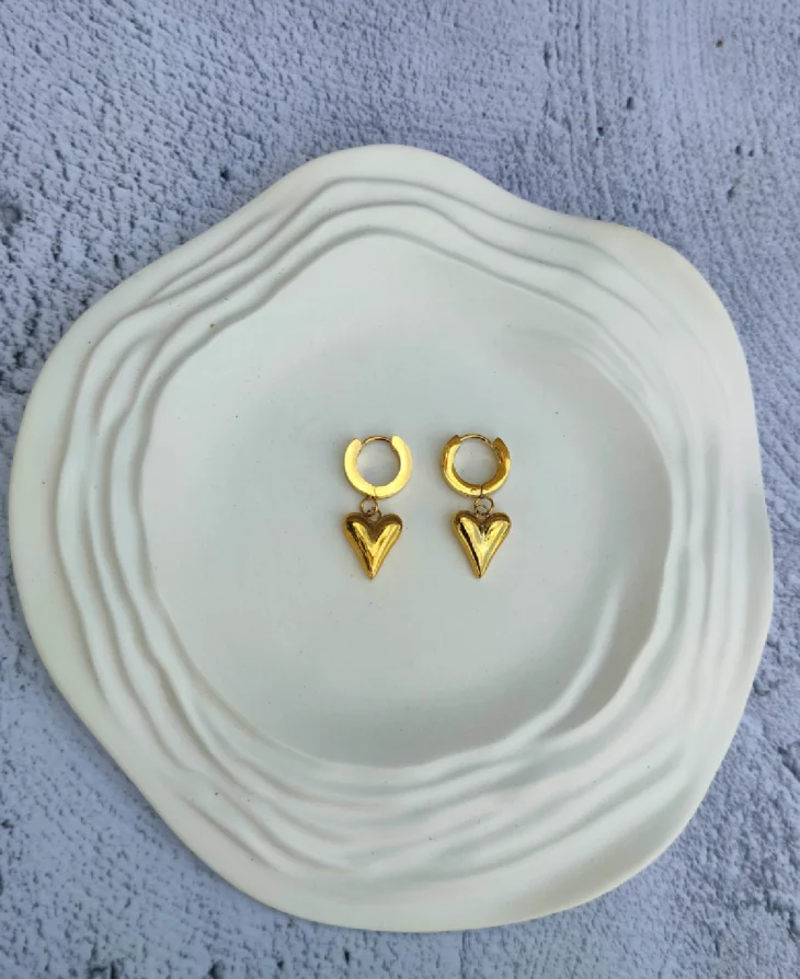 Dangle Heart Hoops | 18K Gold Plated - Image 3