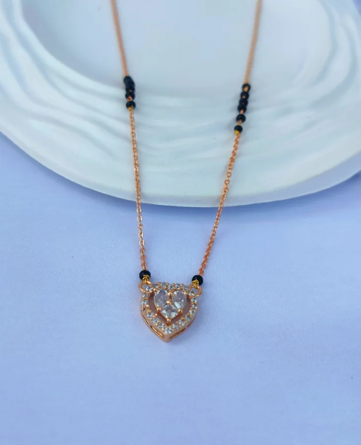 Elegant Heart Crystal Mangalsutra - Rose Gold - Image 2