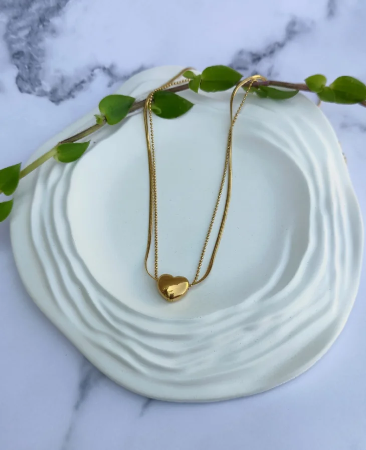 Golden Heart Charm Necklace - 18K Gold Plated