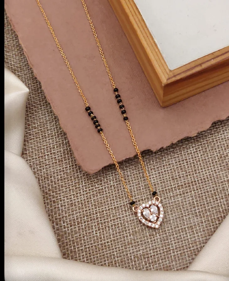 Elegant Heart Crystal Mangalsutra - Rose Gold - Image 4