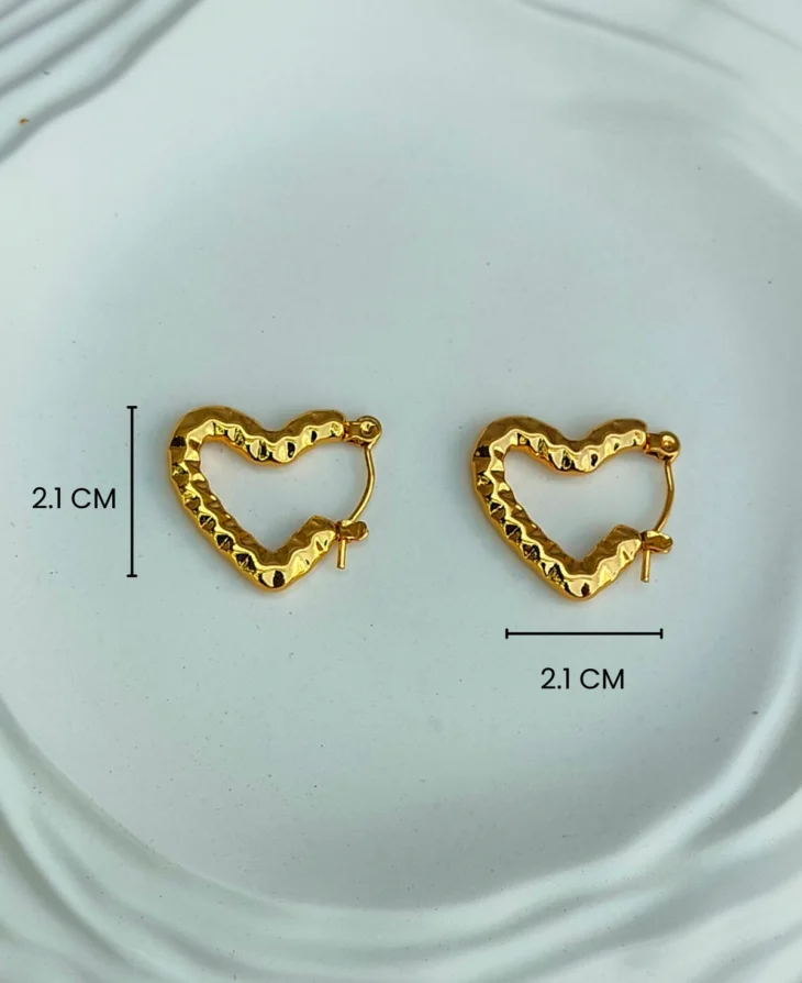 anti-tarnish-gold-Heart Hoops